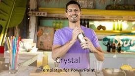  Presentation with space time - Presentation theme having portrait-of-happy-caucasian-man background and a coral colored foreground