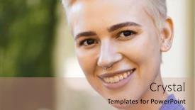  Presentation with happy life - PPT layouts enhanced with portrait-of-happy-caucasian-woman background and a coral colored foreground
