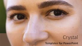  Presentation with happy life - PPT theme with portrait-of-happy-caucasian-woman background and a coral colored foreground