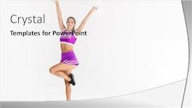  Presentation with white pom pom pom pom - Presentation having portrait-of-happy-cheerleader-woman background and a white colored foreground