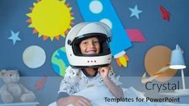  Presentation with rocket - Presentation with portrait-of-happy-child-wearing background and a light blue colored foreground