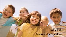  Presentation with pretty girl - Audience pleasing presentation theme consisting of portrait of happy children embracing backdrop and a gold colored foreground