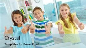  Presentation with classmates - Audience pleasing slides consisting of portrait of happy classmates keeping thumbs up and looking at camera backdrop and a light blue colored foreground