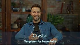  Presentation with living room - Presentation design with portrait-of-happy-confident-young background and a  colored foreground