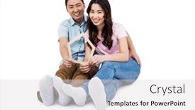  Presentation with frame - Beautiful PPT layouts featuring portrait of happy couple holding frame against white background backdrop and a light gray colored foreground