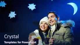  Presentation with stars moon - PPT layouts with portrait of happy couple holding glasses of hot tea with moon and stars above their heads background and a navy blue colored foreground