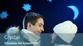  Presentation with stars moon - PPT theme enhanced with portrait of happy couple looking at one another with moon and stars above them background and a ocean colored foreground