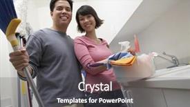  Presentation with clean house - Theme having portrait of happy couple ready to clean the house background and a dark gray colored foreground