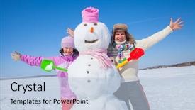  Presentation with snowman - Audience pleasing slide set consisting of portrait of happy couple with big snowman backdrop and a light blue colored foreground