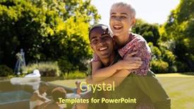  Presentation with summer party - Theme enhanced with portrait-of-happy-diverse-couple background and a tawny brown colored foreground