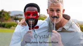  Presentation with friendship day - Slide set featuring portrait-of-happy-diverse-friends background and a light blue colored foreground