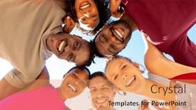  Presentation with space time - Slides consisting of portrait-of-happy-diverse-friends background and a coral colored foreground