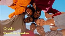  Presentation with space time - PPT theme featuring portrait-of-happy-diverse-friends background and a tawny brown colored foreground