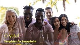  Presentation with space time - PPT theme featuring portrait-of-happy-diverse-friends background and a tawny brown colored foreground