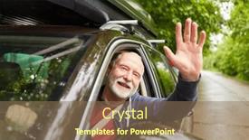  Presentation with driving road - Presentation with portrait-of-happy-elderly-man background and a violet colored foreground