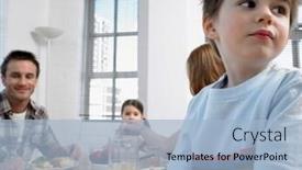  Presentation with dining table - Slide set having portrait-of-happy-family-eating background and a light blue colored foreground