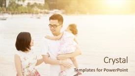  Presentation with walking together - Amazing slides having portrait of happy family enjoying outdoor activity together walking on coastline in beautiful sunset during holiday vacations backdrop and a cream colored foreground