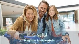  Presentation with grocery store - Colorful slide set enhanced with portrait of happy family going to the grocery store backdrop and a ocean colored foreground