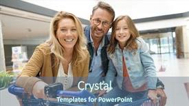  Presentation with grocery store - PPT layouts with portrait of happy family going background and a ocean colored foreground