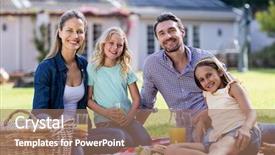  Presentation with picnic - Audience pleasing slide deck consisting of portrait of happy family having backdrop and a coral colored foreground
