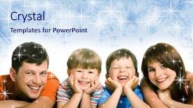  Presentation with members - Cool new presentation theme with portrait of happy family members backdrop and a sky blue colored foreground