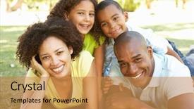  Presentation with family flier - Slides having portrait of happy family piled background and a gold colored foreground