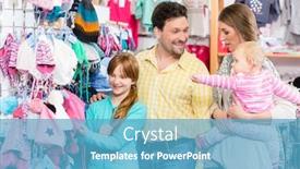  Presentation with family shopping - Slides consisting of portrait of happy family shopping together in retail store background and a teal colored foreground