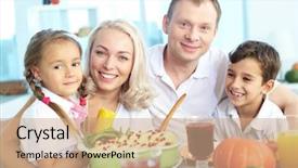  Presentation with festive - Audience pleasing PPT theme consisting of portrait of happy family sitting backdrop and a coral colored foreground