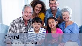  Presentation with multi - Presentation theme having portrait of happy family sitting background and a light blue colored foreground