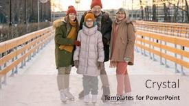  Presentation with portrait happy family smiling - Slide deck with portrait-of-happy-family-smiling background and a soft green colored foreground