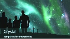  Presentation with sky holy - PPT theme featuring portrait of happy family walking background and a ocean colored foreground