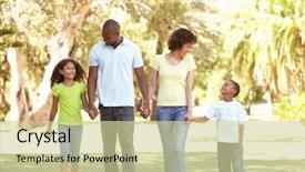  Presentation with park - Presentation theme having portrait of happy family walking background and a soft green colored foreground