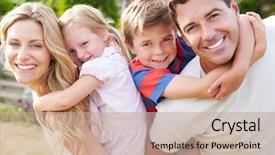  Presentation with garden - Slide set featuring portrait of happy family background and a coral colored foreground