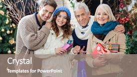  Presentation with family shopping - Presentation design having portrait of happy family background and a gray colored foreground