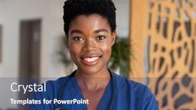  Presentation with global health - Slide set with portrait-of-happy-female-african background and a ocean colored foreground