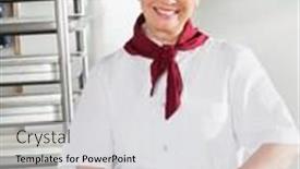  Presentation with chef - PPT theme enhanced with portrait-of-happy-female-chef background and a light gray colored foreground