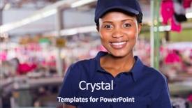  Presentation with clothing factory - Colorful PPT layouts enhanced with portrait of happy female clothing backdrop and a navy blue colored foreground