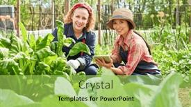  Presentation with plants - Presentation design having portrait-of-happy-female-farmers background and a yellow colored foreground