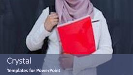  Presentation with black female - Cool new slide deck with portrait-of-happy-female-middle backdrop and a ocean colored foreground