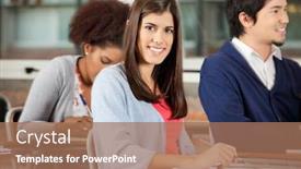  Presentation with student - PPT theme featuring portrait-of-happy-female-student background and a coral colored foreground