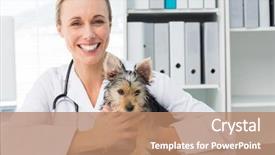  Presentation with female - Audience pleasing PPT layouts consisting of portrait of happy female veterinarian backdrop and a coral colored foreground