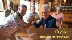  Presentation with wrestling - Beautiful PPT theme featuring portrait-of-happy-friend-arm backdrop and a tawny brown colored foreground