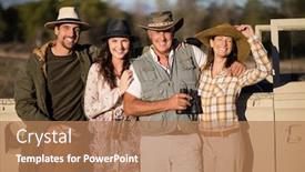  Presentation with safari - Beautiful PPT theme featuring portrait-of-happy-friends-enjoying backdrop and a coral colored foreground