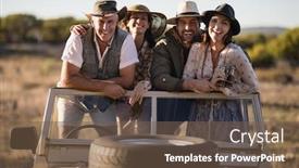  Presentation with friends - Presentation consisting of portrait-of-happy-friends-enjoying background and a violet colored foreground