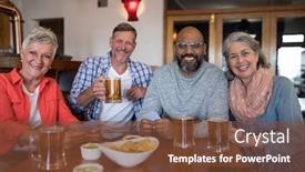  Presentation with playing cards - Cool new presentation theme with portrait-of-happy-friends-playing backdrop and a tawny brown colored foreground