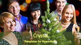  Presentation with merry christmas - Slide deck with portrait of happy friends wishing you merry christmas background and a tawny brown colored foreground