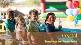  Presentation with paint - PPT theme having portrait-of-happy-friends background and a coral colored foreground