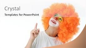  Presentation with clown - Slides featuring portrait of happy funny clown kid background and a white colored foreground