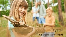  Presentation with camping - Presentation enhanced with portrait-of-happy-girl-collecting background and a yellow colored foreground