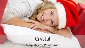  Presentation with girl christmas - Presentation design with portrait of happy girl lying background and a  colored foreground